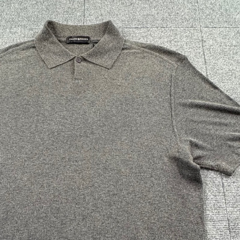 Jhane Barnes Mens Silk Cotton Ribbed Knit Polo Shirt Grey Short Sleeve Large